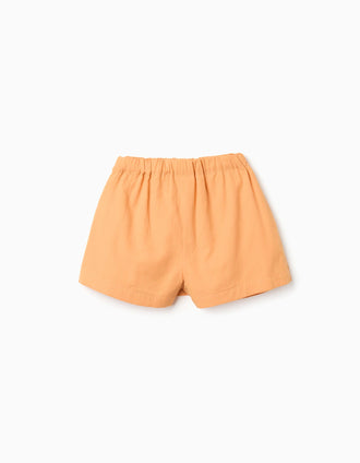 Cotton skort with decorative bow for baby girls, orange