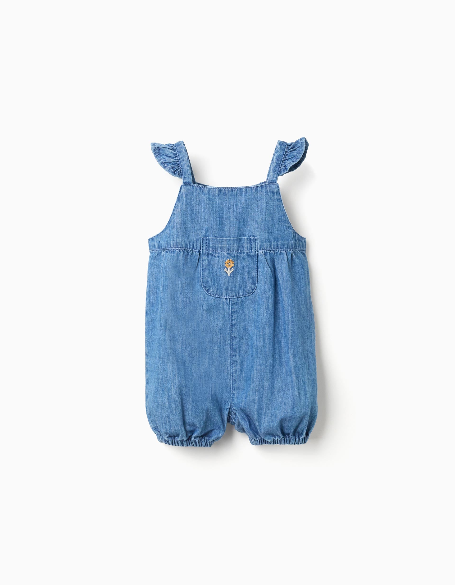 Combinaison en jean sans manches avec fleur pour bébé fille, bleu