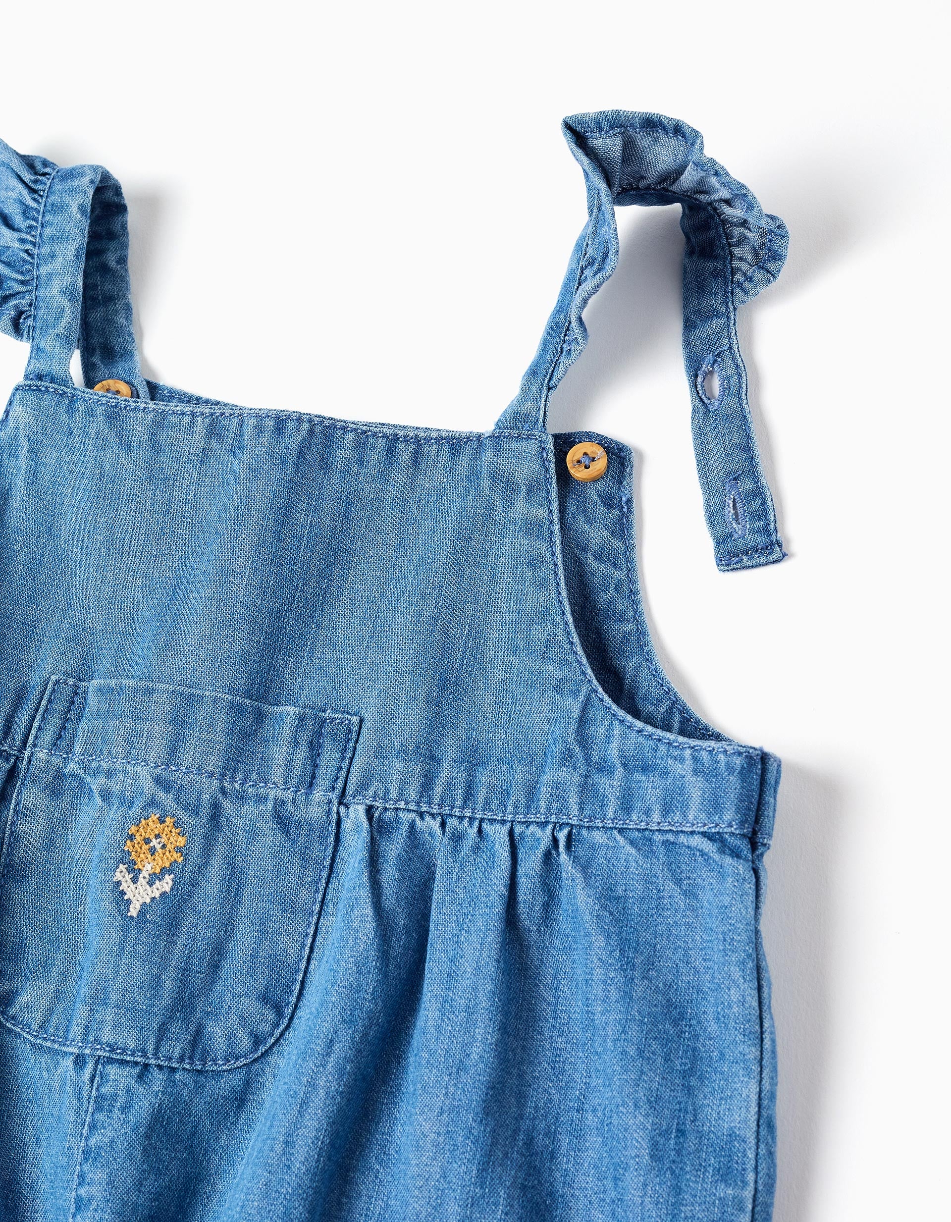 Combinaison en jean sans manches avec fleur pour bébé fille, bleu