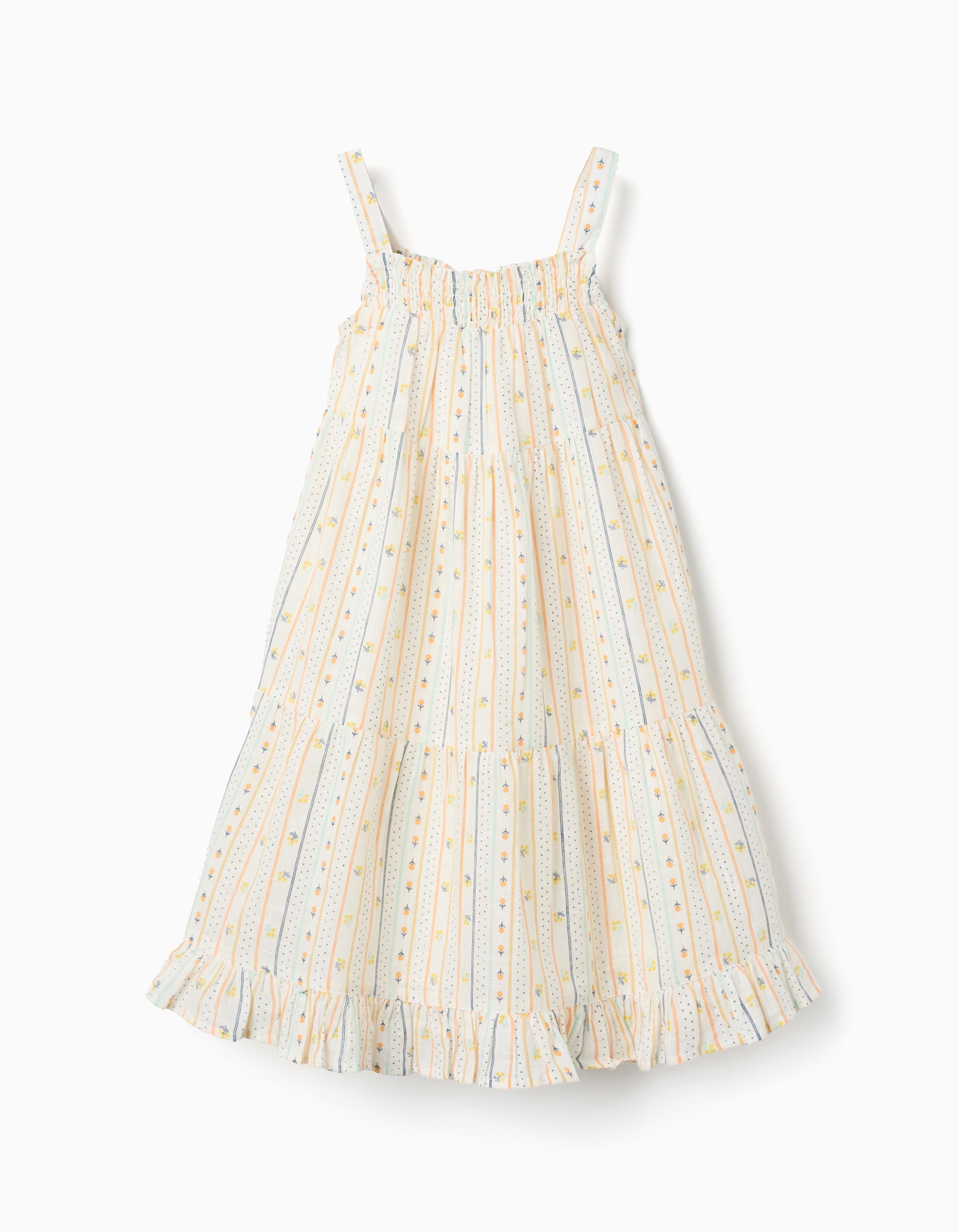 Vestido sem mangas de algodão com padrão floral para menina, multicolor