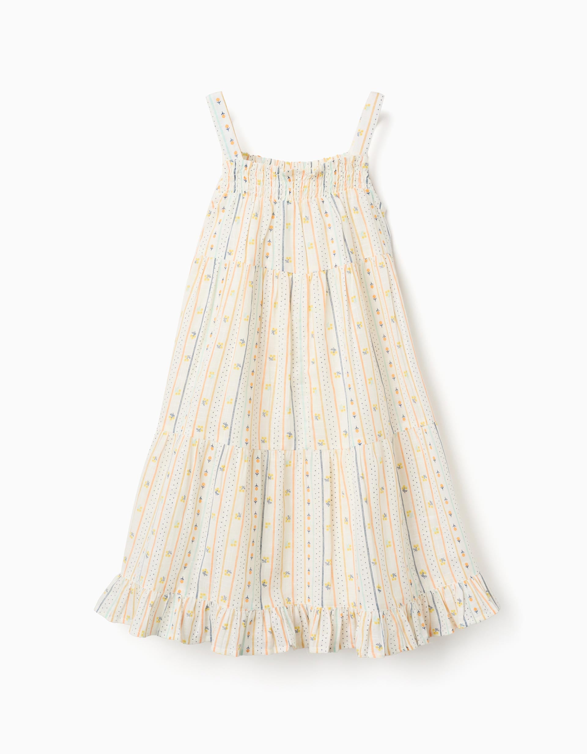 Vestido sem mangas de algodão com padrão floral para menina, multicolor