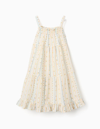 Vestido sem mangas de algodão com padrão floral para menina, multicolor