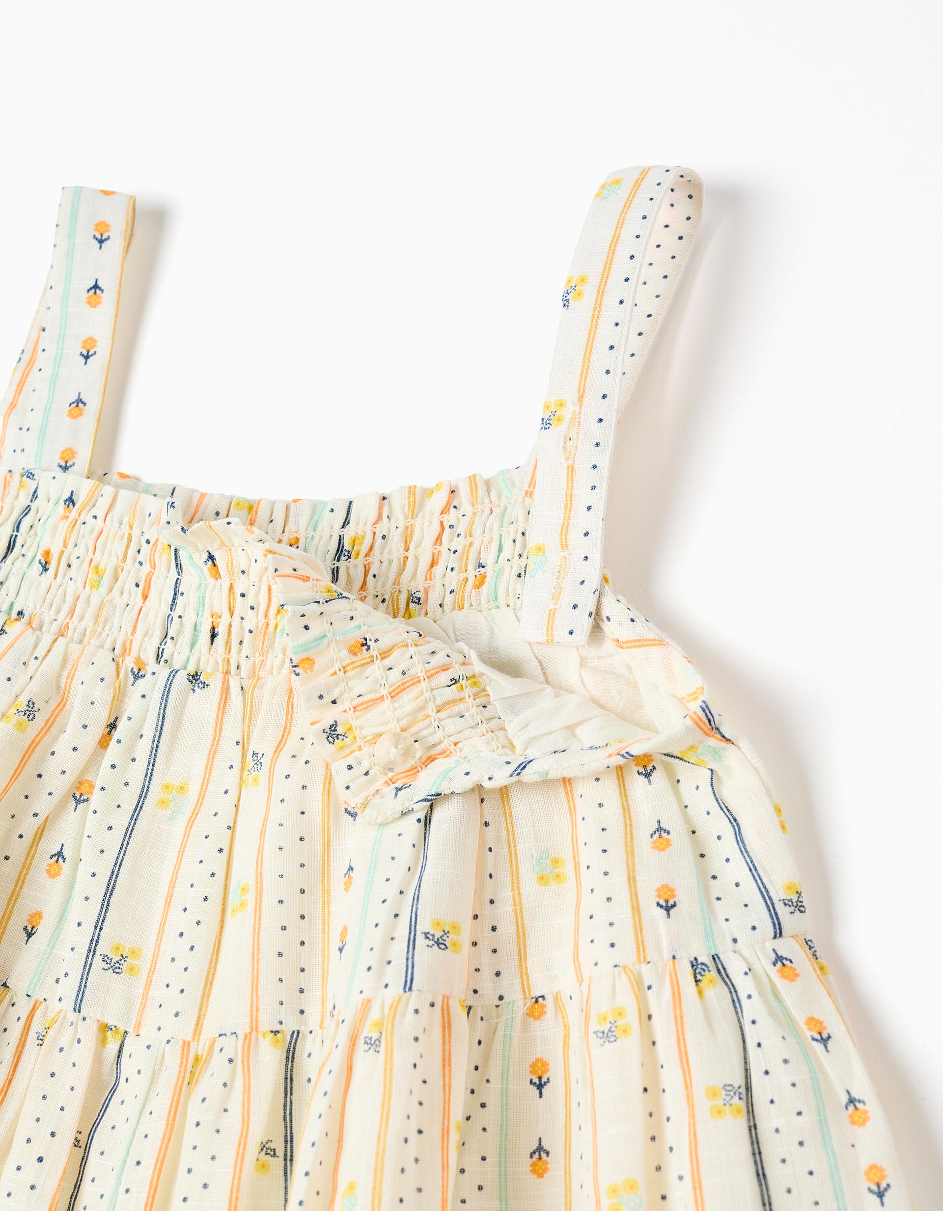 Vestido sem mangas de algodão com padrão floral para menina, multicolor