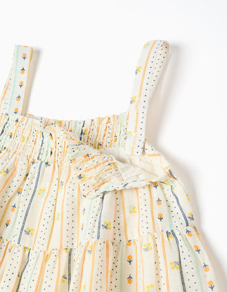 Vestido sem mangas de algodão com padrão floral para menina, multicolor