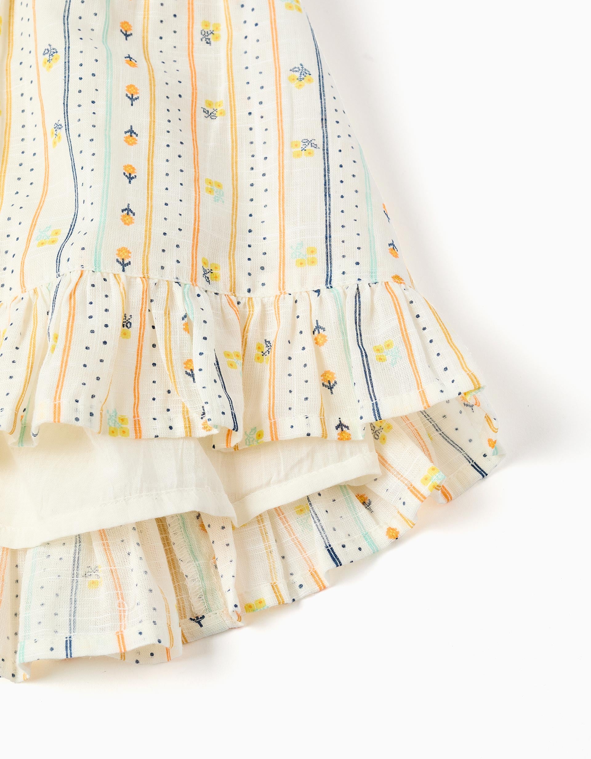 Vestido sem mangas de algodão com padrão floral para menina, multicolor