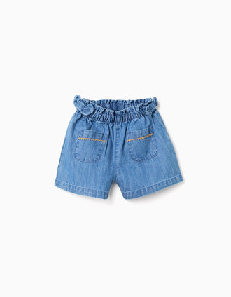 Calções de ganga com bolsos frontais para bebé menina, azul