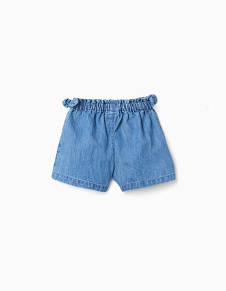 Calções de ganga com bolsos frontais para bebé menina, azul