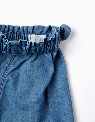 Calções de ganga com bolsos frontais para bebé menina, azul