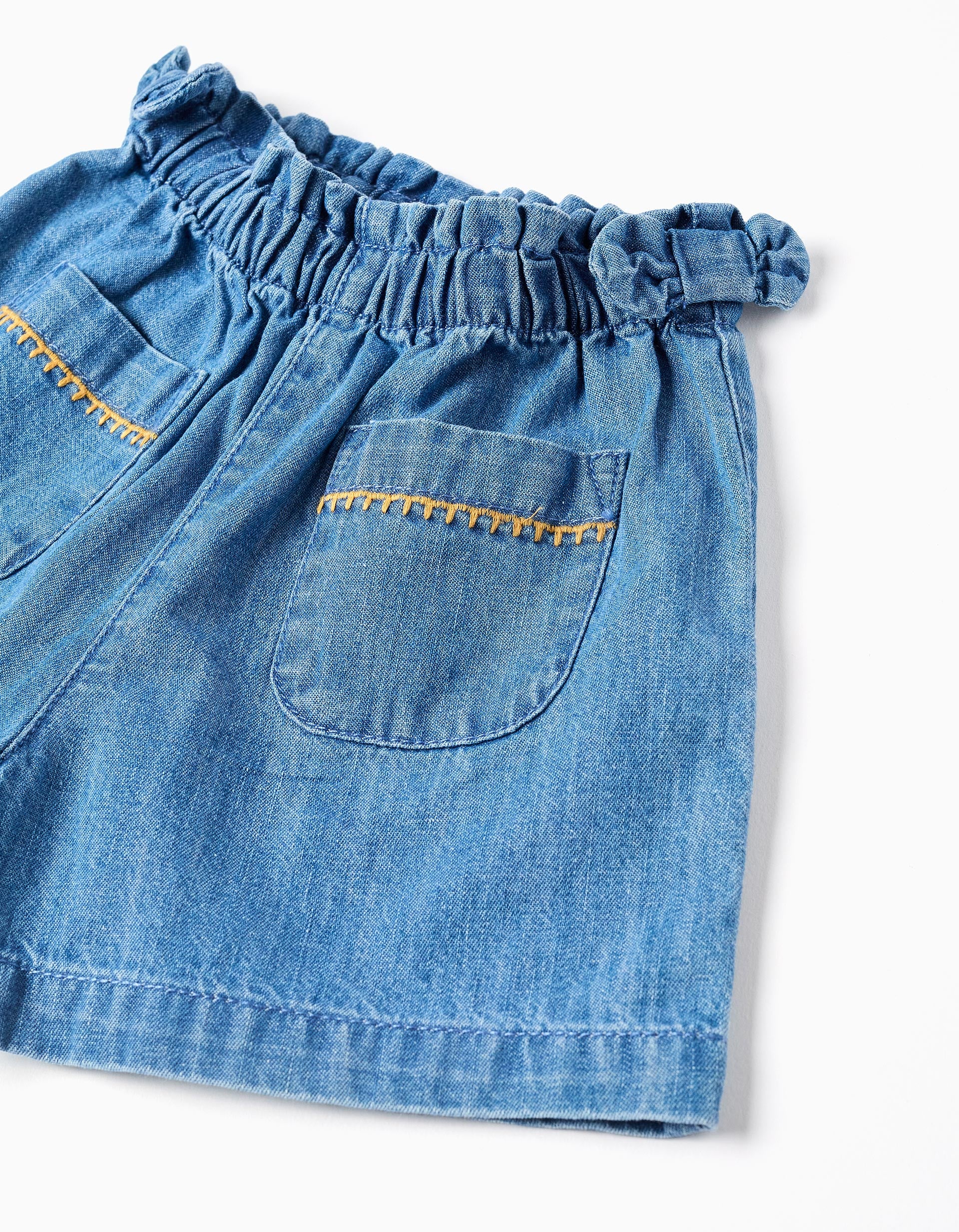 Calções de ganga com bolsos frontais para bebé menina, azul