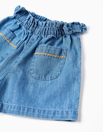 Calções de ganga com bolsos frontais para bebé menina, azul