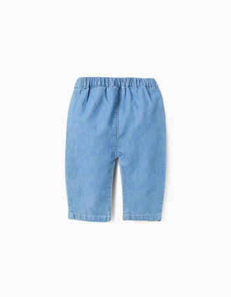 Calças de ganga de algodão com cintura elástica para recém-nascidos, azul