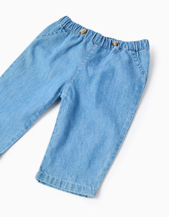 Calças de ganga de algodão com cintura elástica para recém-nascidos, azul
