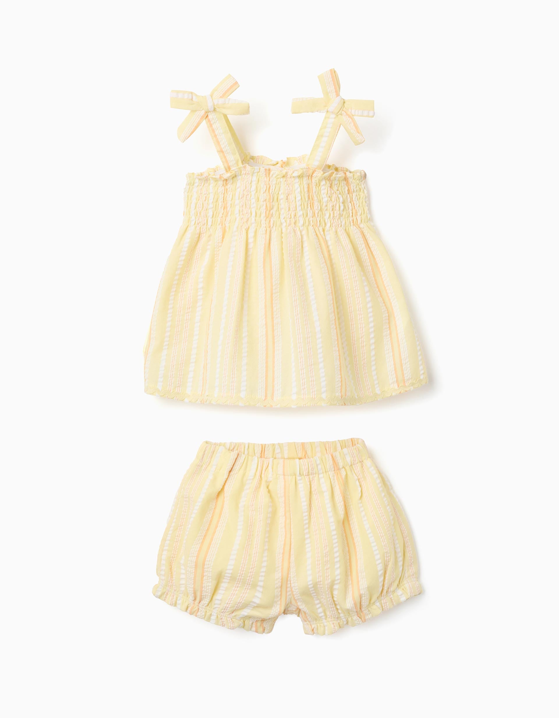 Top e calções de algodão às riscas para bebé menina, amarelo/laranja