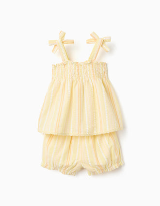 Striped cotton top and shorts set for baby girls, yellow/orange