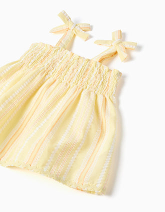 Striped cotton top and shorts set for baby girls, yellow/orange