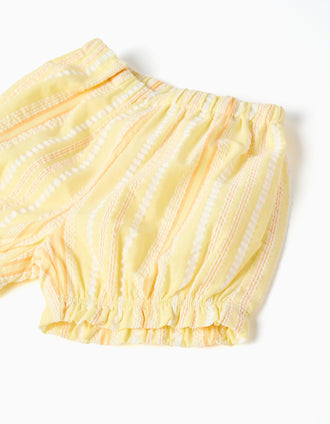 Striped cotton top and shorts set for baby girls, yellow/orange