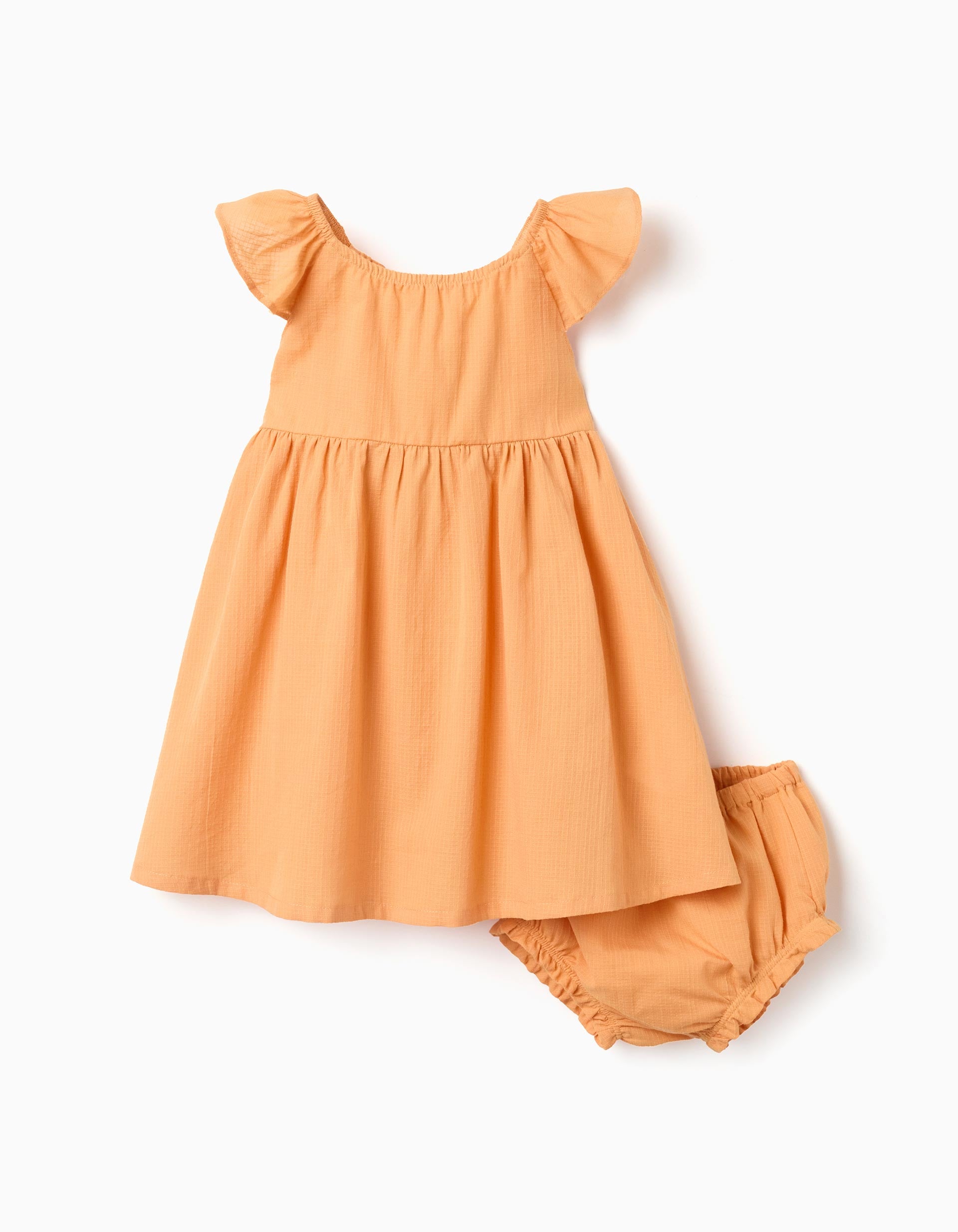Vestido de algodão com folhos e forro para bebé menina, laranja