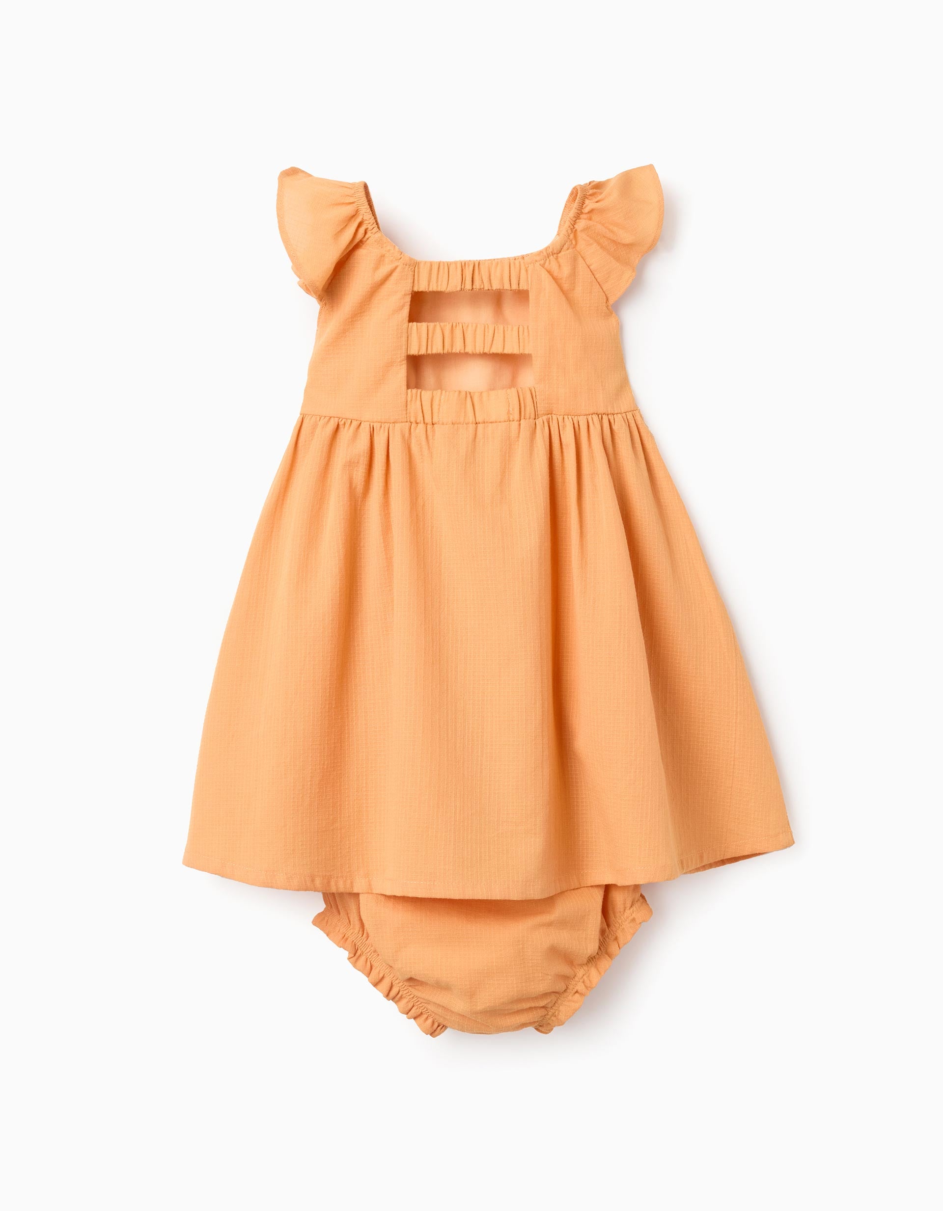 Vestido de algodão com folhos e forro para bebé menina, laranja