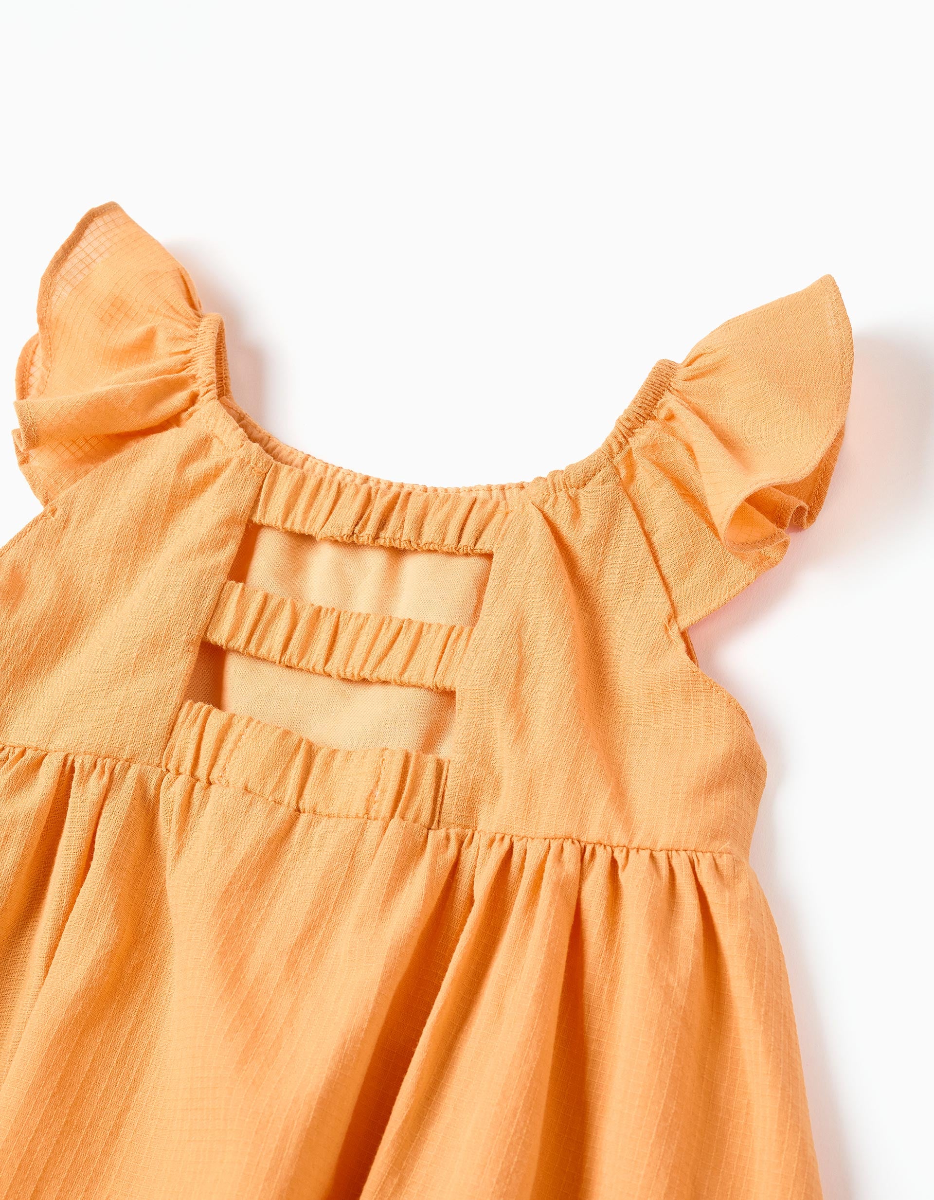 Vestido de algodão com folhos e forro para bebé menina, laranja