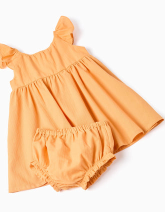Robe en coton avec volants et doublure pour bébé fille, orange
