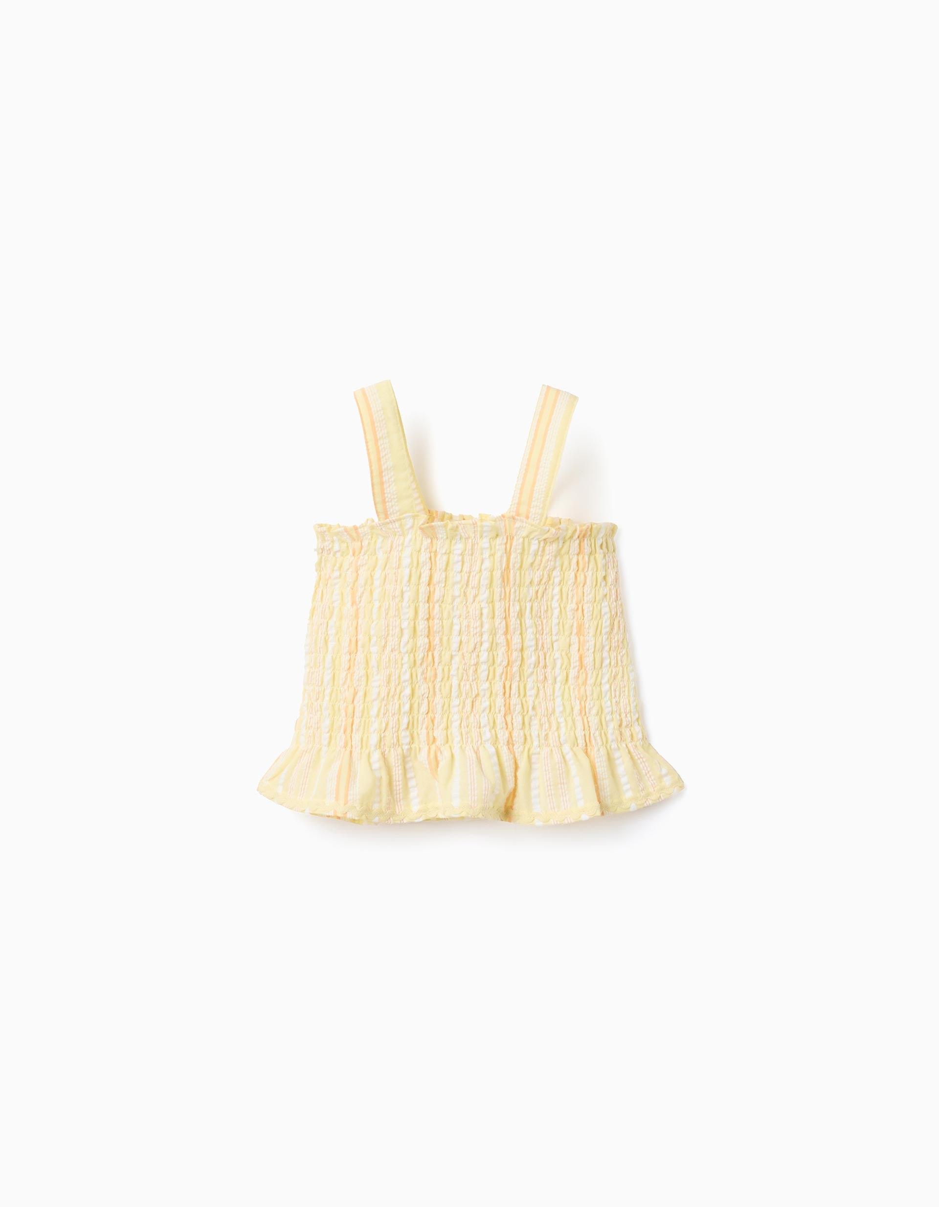 Top sem mangas às riscas com elástico smock para menina, amarelo