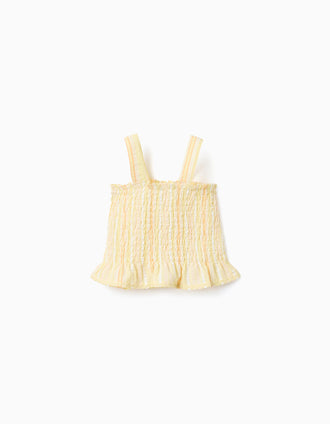 Blouse sans manches à rayures et élastique smocké pour fille, jaune
