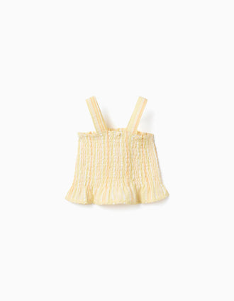 Blouse sans manches à rayures et élastique smocké pour fille, jaune