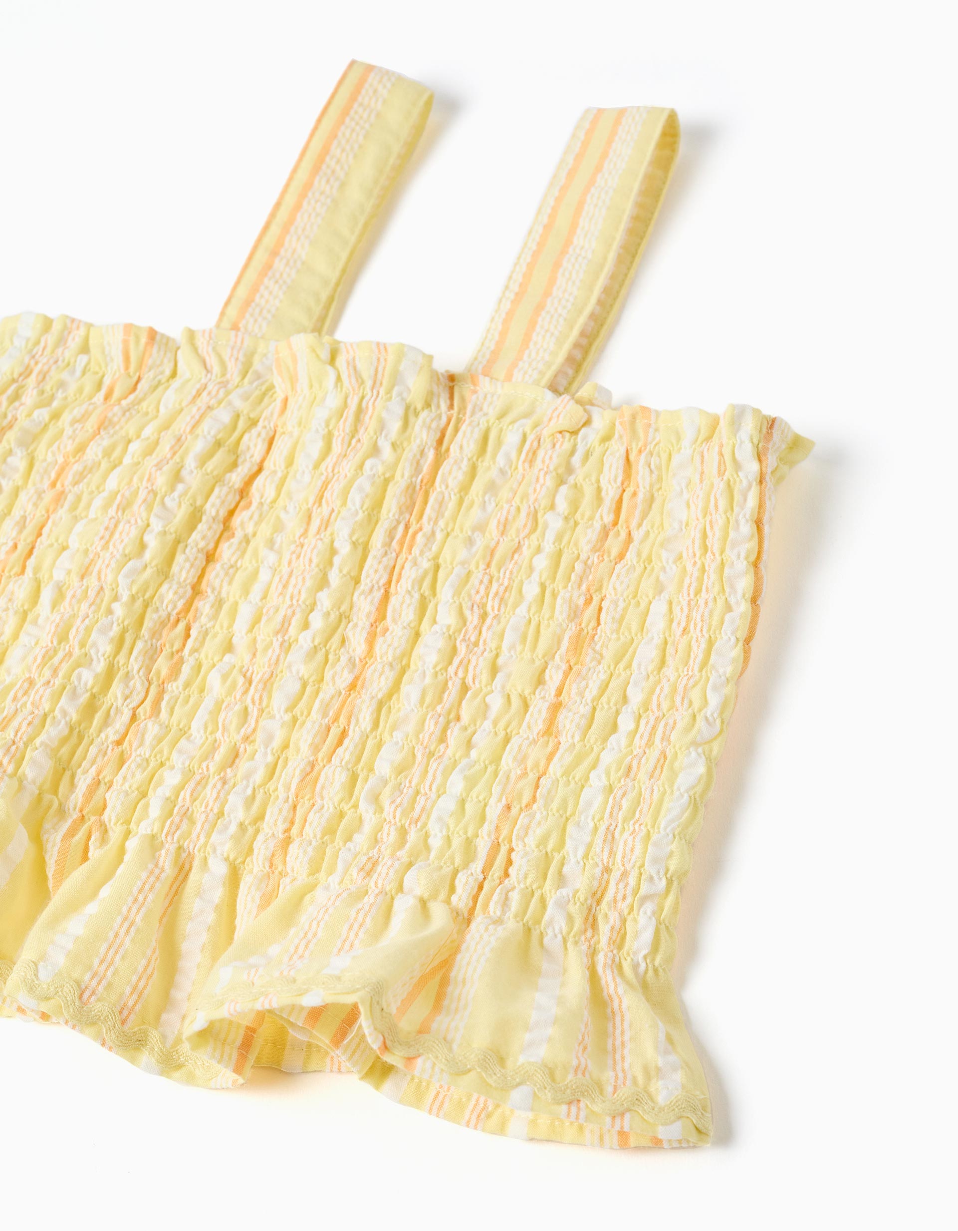 Top sem mangas às riscas com elástico smock para menina, amarelo