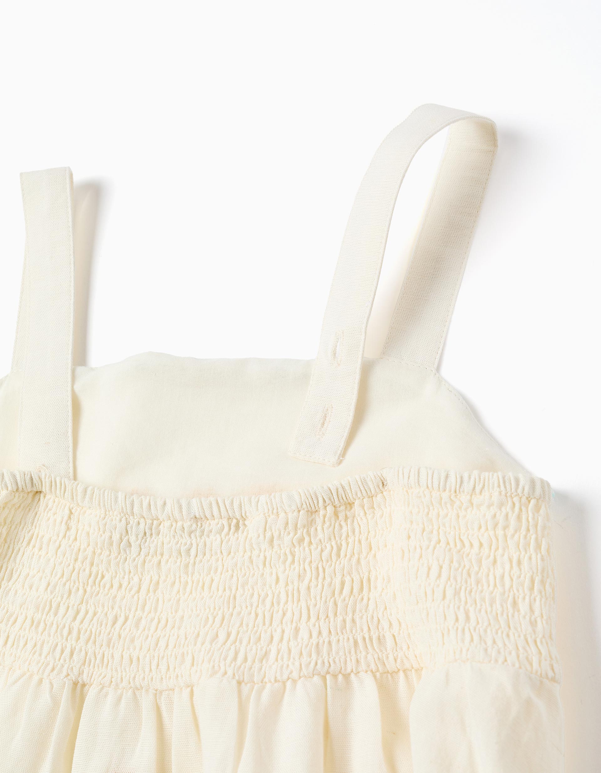 Vestido de algodão e linho com flores bordadas para menina, bege-claro