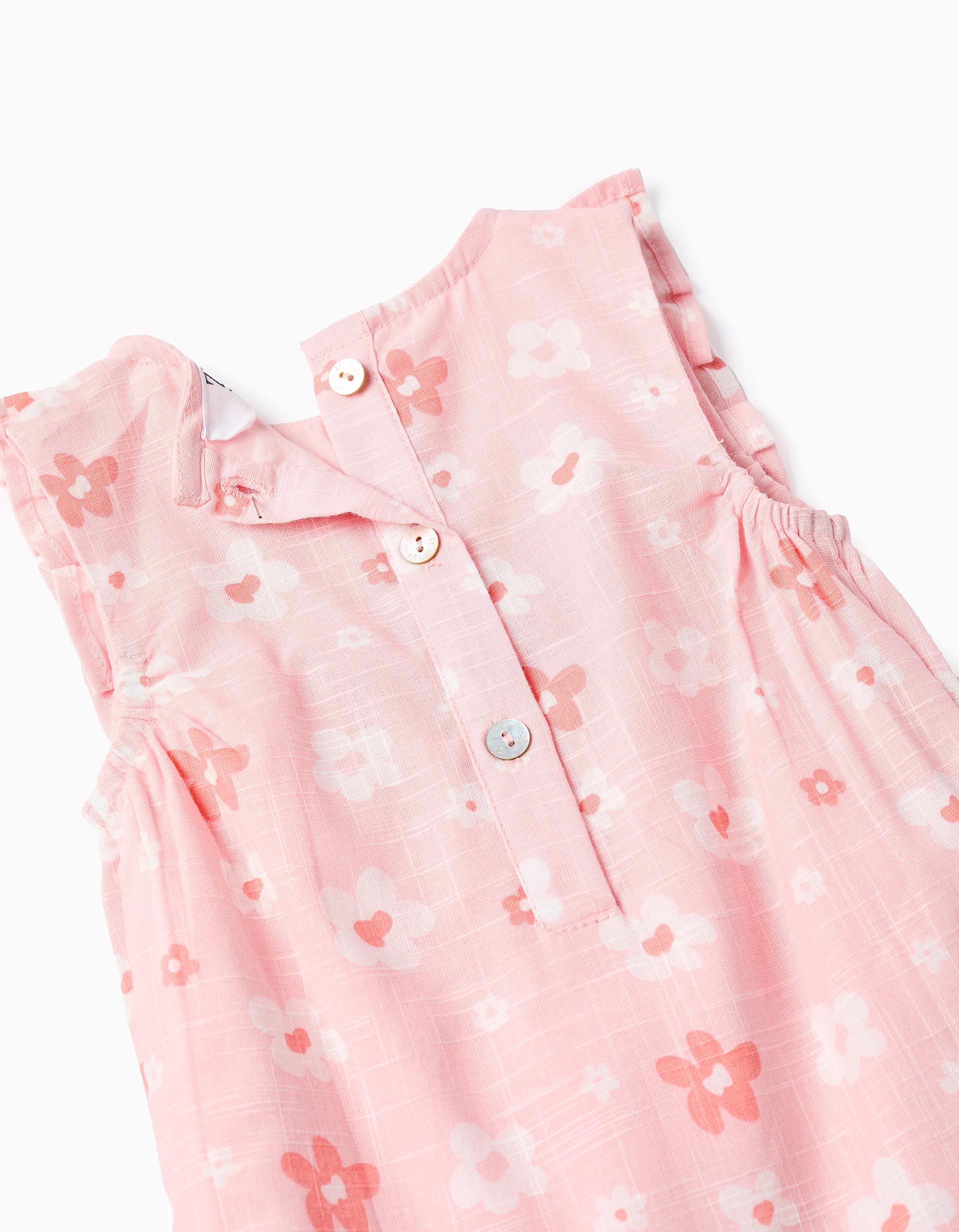 Combinaison en coton à fleurs et volants pour nouveau-née, rose/blanc