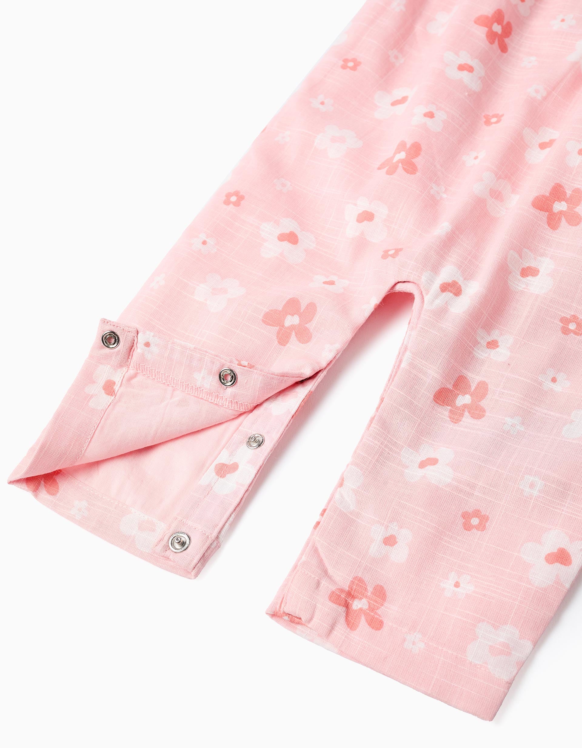 Combinaison en coton à fleurs et volants pour nouveau-née, rose/blanc