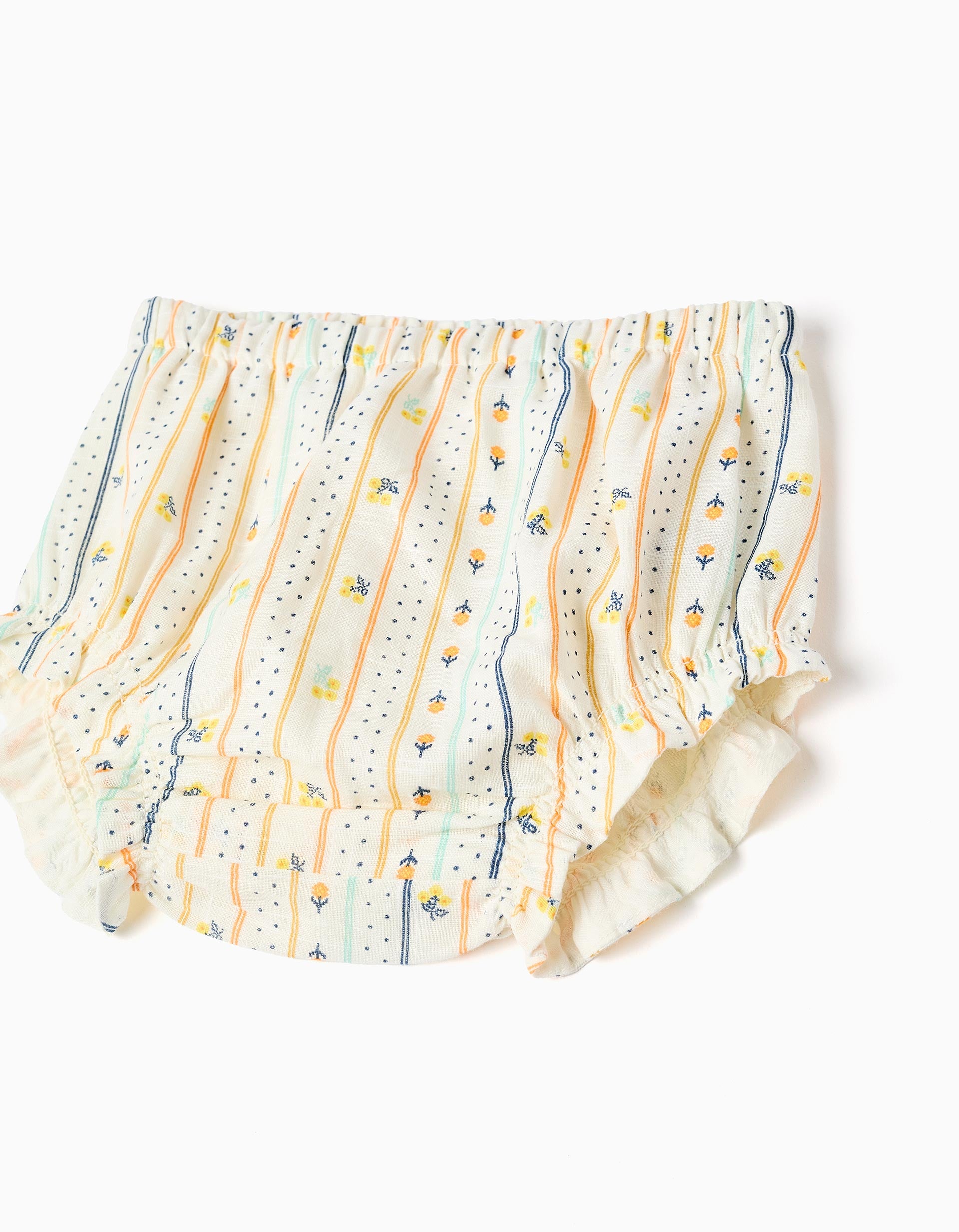 Vestido de algodão com flores e folhos para bebé menina, multicolor