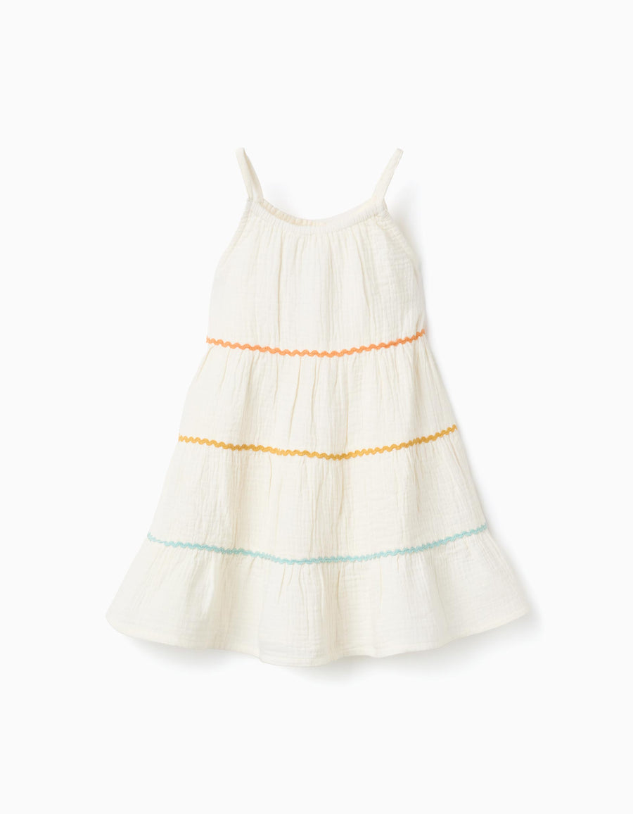 Cotton sleeveless dress with ruffles for baby girls, light beige