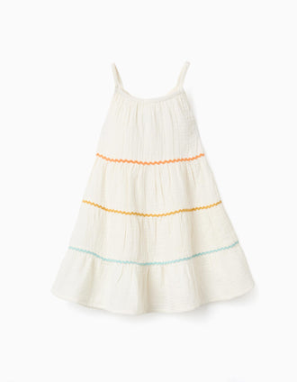 Cotton sleeveless dress with ruffles for baby girls, light beige