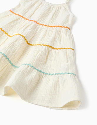 Cotton sleeveless dress with ruffles for baby girls, light beige