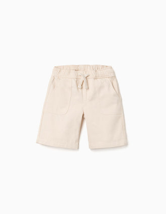 Bermuda midi de sarga con cordón para niño, beige claro