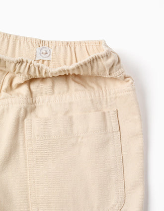 Bermuda midi de sarga con cordón para niño, beige claro
