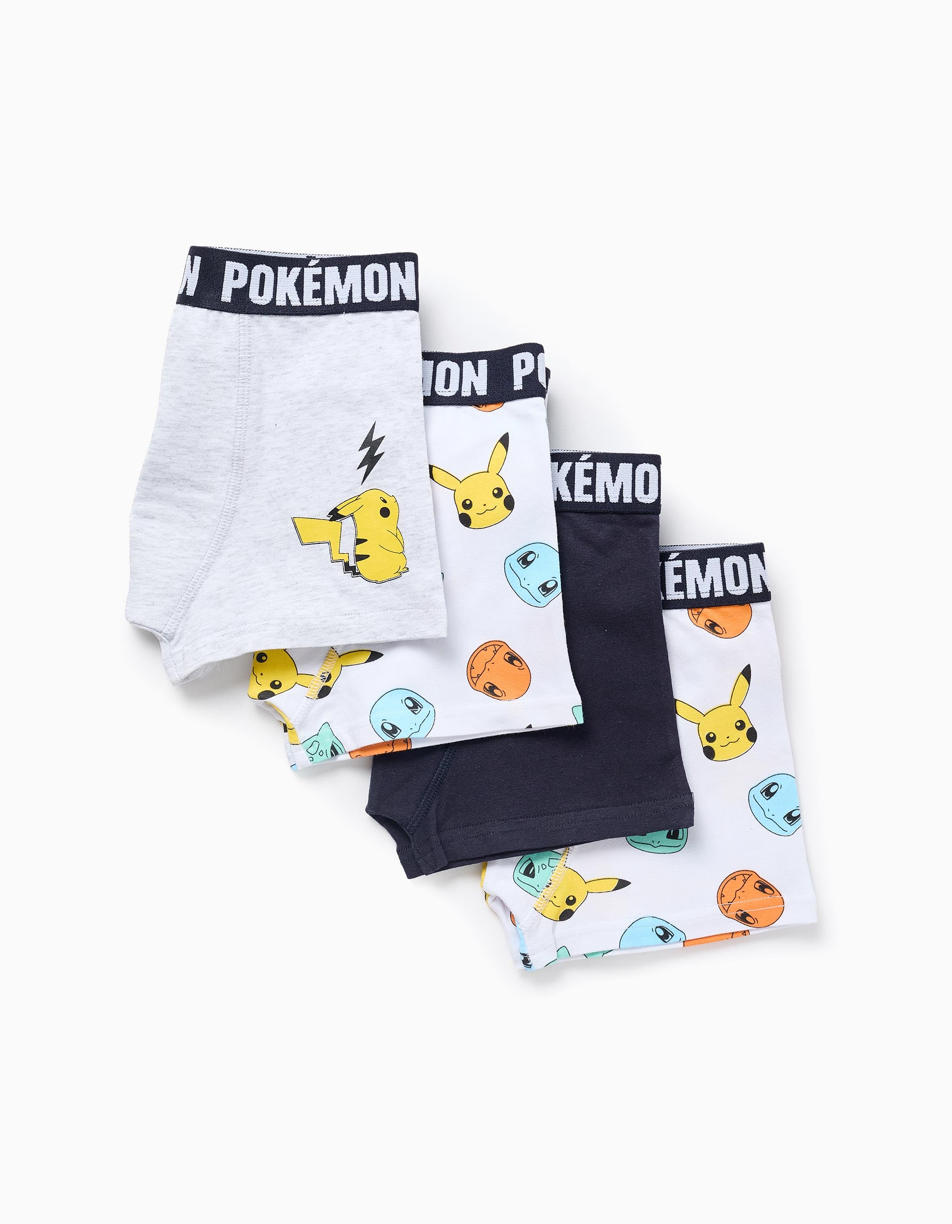 Pack 4 boxers com estampados Pokémon para menino, azul/branco/cinza