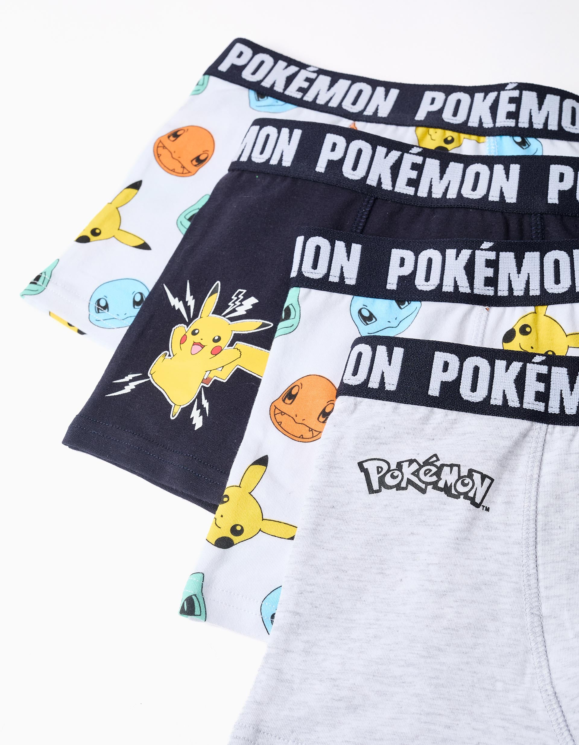 Pack 4 boxers com estampados Pokémon para menino, azul/branco/cinza