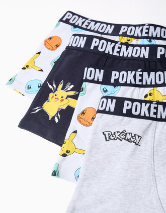 Pack 4 boxers com estampados Pokémon para menino, azul/branco/cinza