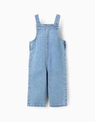 Jardineiras de ganga wide leg com bolsos para bebé menina, azul-claro