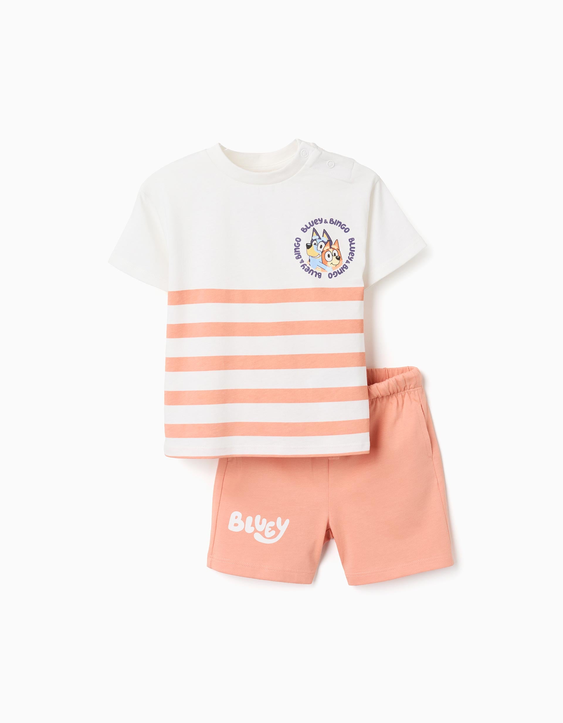 Cotton T-shirt + shorts with Bluey for babies and children, white/orange