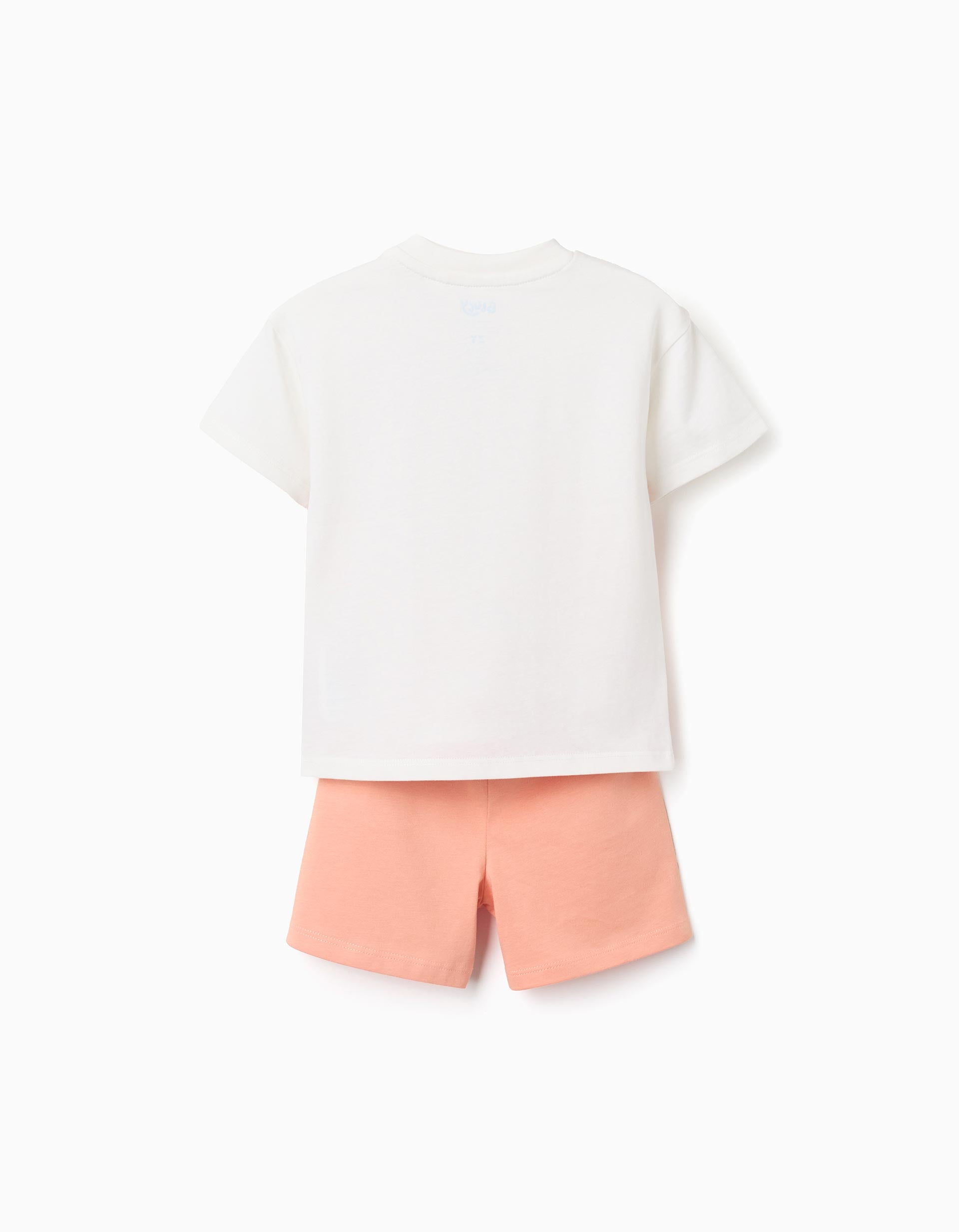 Cotton T-shirt + shorts with Bluey for babies and children, white/orange