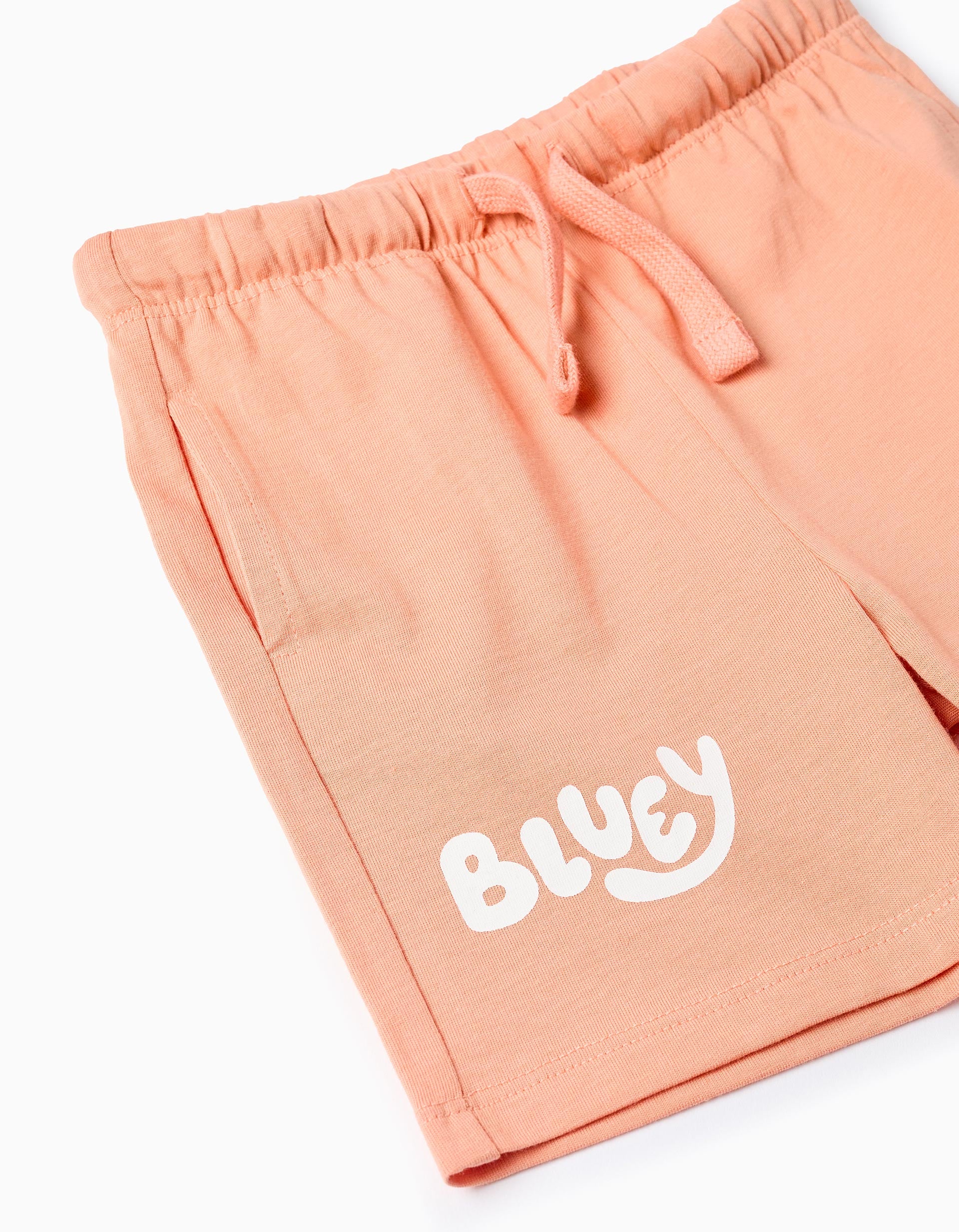 Cotton T-shirt + shorts with Bluey for babies and children, white/orange