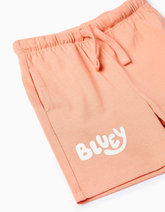 T-shirt + short en coton avec Bluey pour bébé et enfant, blanc/orange