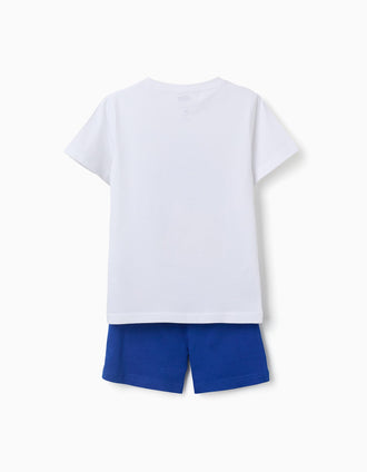 Pyjama court en coton avec imprimé Sonic pour garçon, blanc/bleu