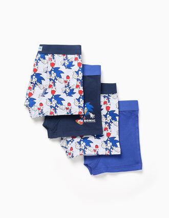 Pack de 4 boxers com estampados do Sonic para menino, azul/branco