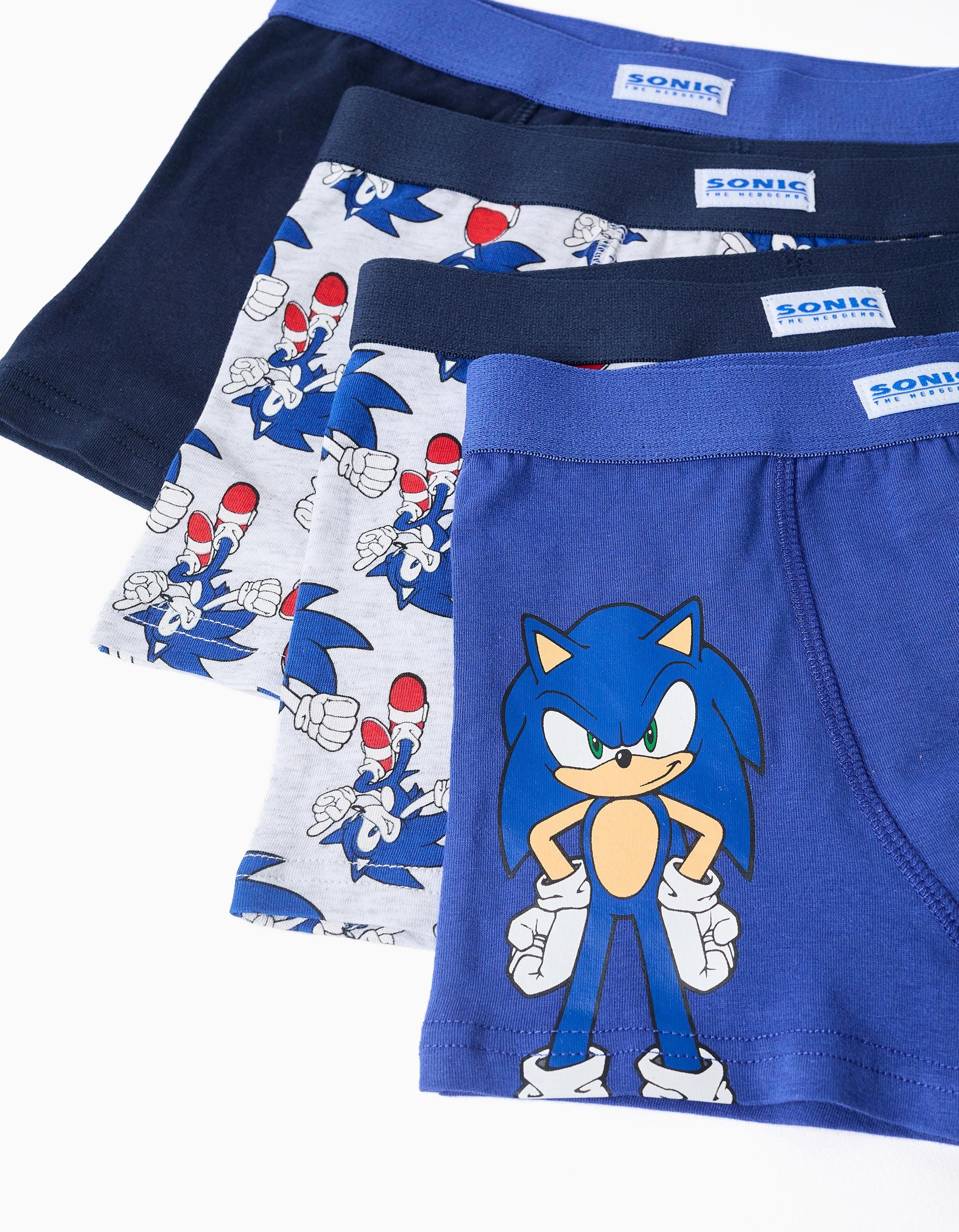 Pack de 4 boxers com estampados do Sonic para menino, azul/branco
