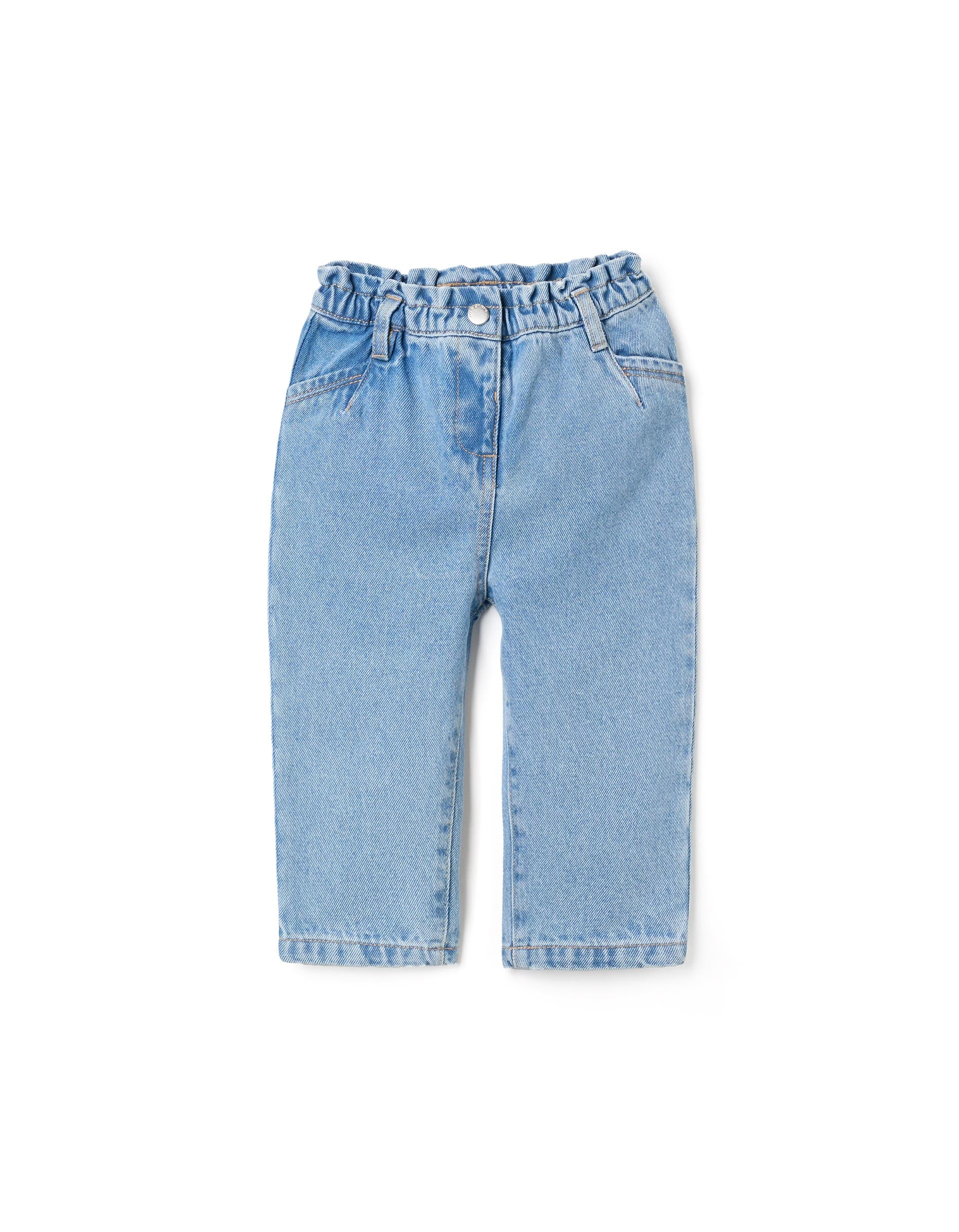 Pantalón baggy vaquero con cintura paperbag para bebé niña, azul claro