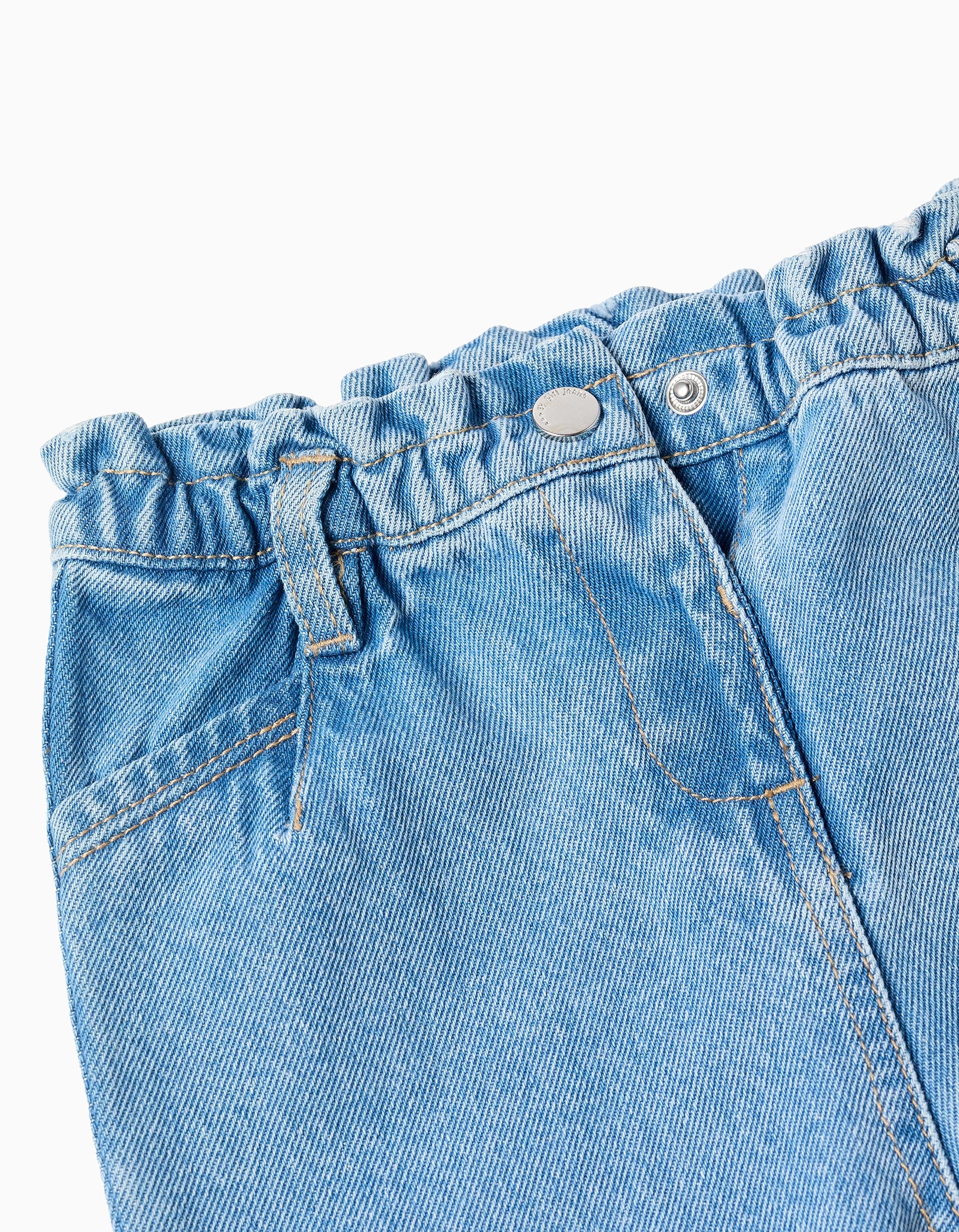 Pantalón baggy vaquero con cintura paperbag para bebé niña, azul claro